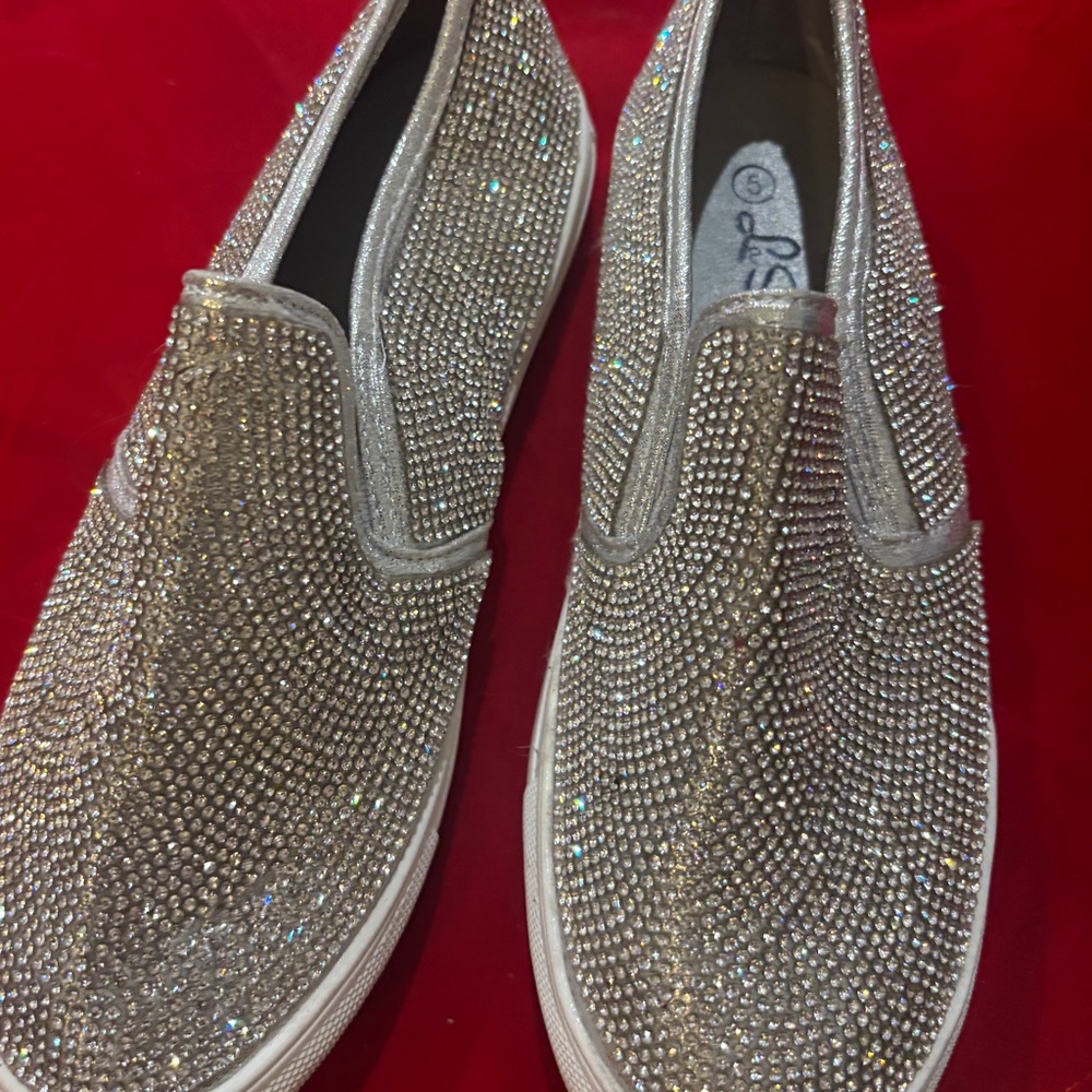 Silver Rhinestone Slip-On Sneakers
